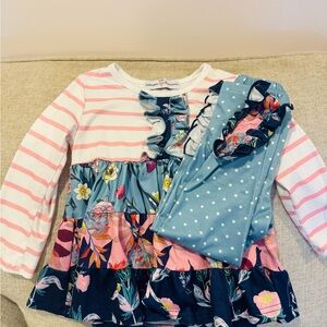 Colorful Floral and Striped Long Sleeve Kids Top and Leggings Set